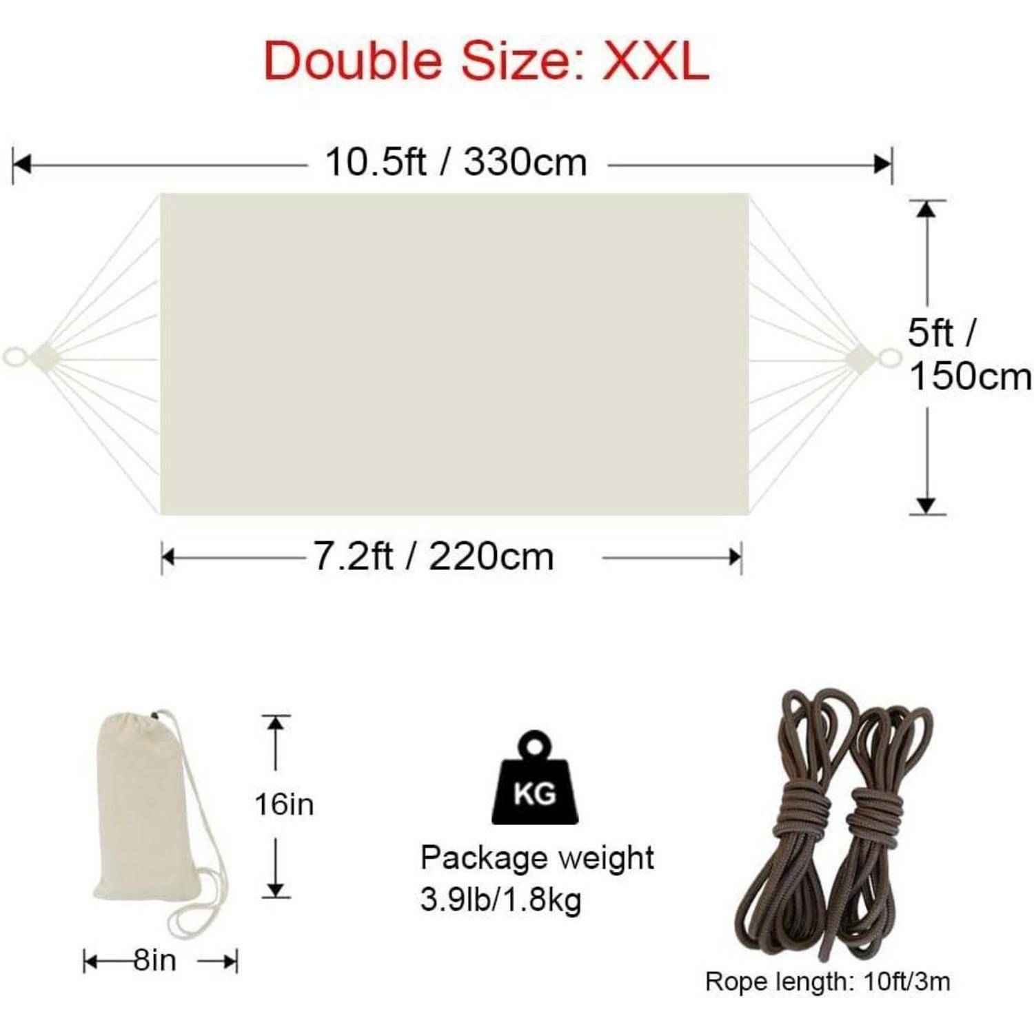 Hängematte Doppel Outdoor Leinwand 220x150cm 300kg XXL Beige