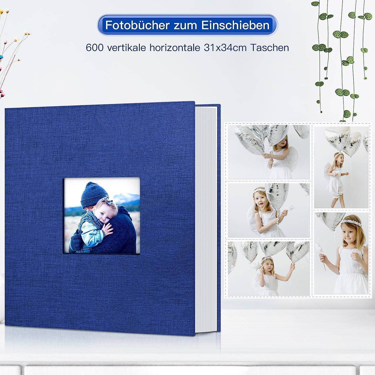 Fotoalbum 10x15cm 300 Taschen Leineneinband 600Fotos Dunkelblau