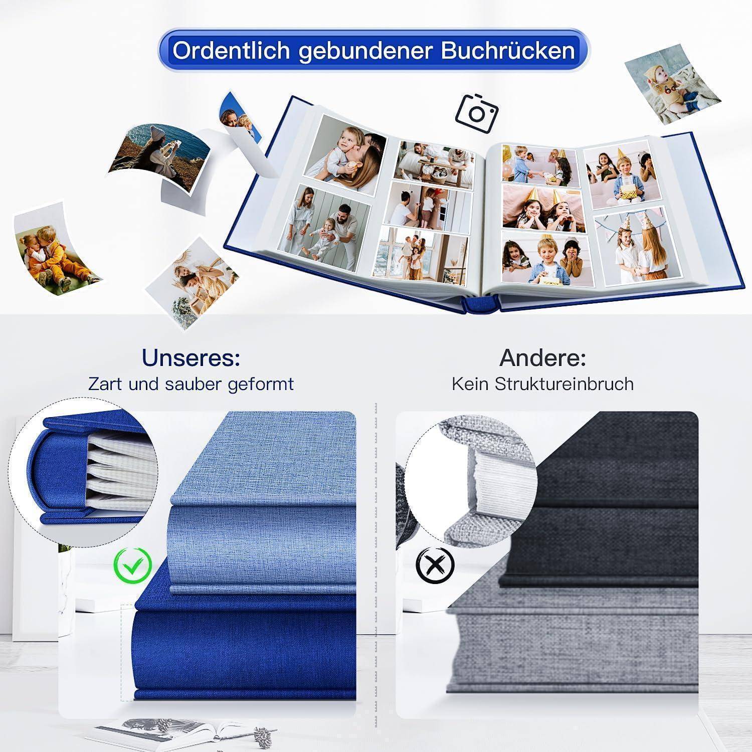 Fotoalbum 10x15cm 300 Taschen Leineneinband 600Fotos Dunkelblau