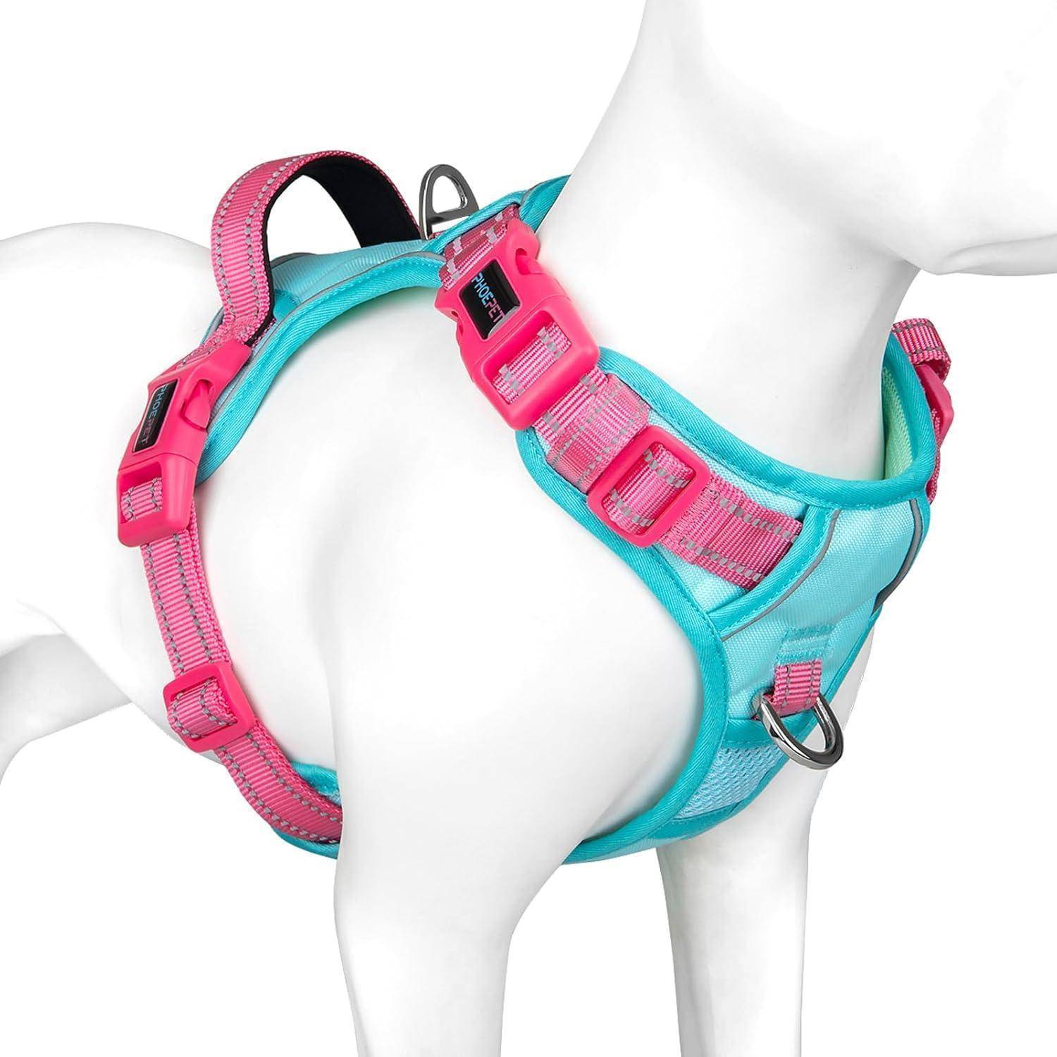 Hundegeschirr NoPull Mintgrüne Basis und Rosa Träger Medium