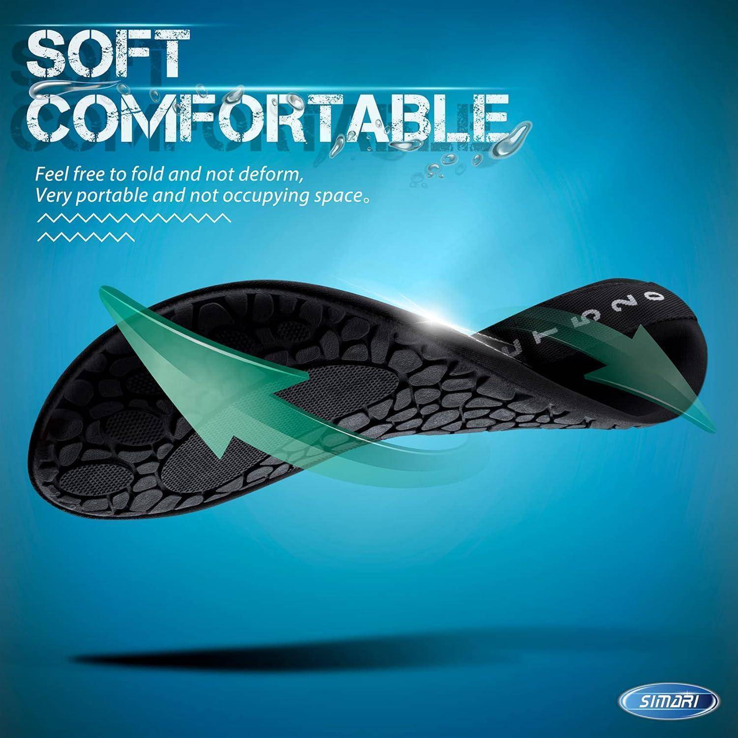 Einlagen vor einem blauen Verlaufshintergrund, mit dem Text 'Weich Komfortabel' und Beschreibung, dass sie faltbar und tragbar für einfache Aufbewahrung sind.