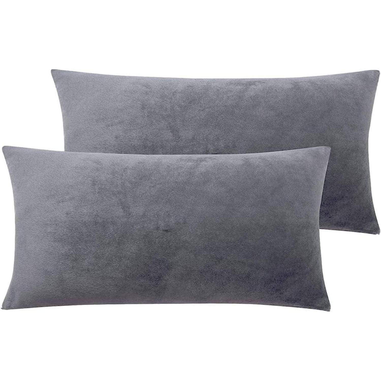 Kissenbezug Samt Zierkissenbezug Sofakissen 40 x 80 cm 2 Stück Grau