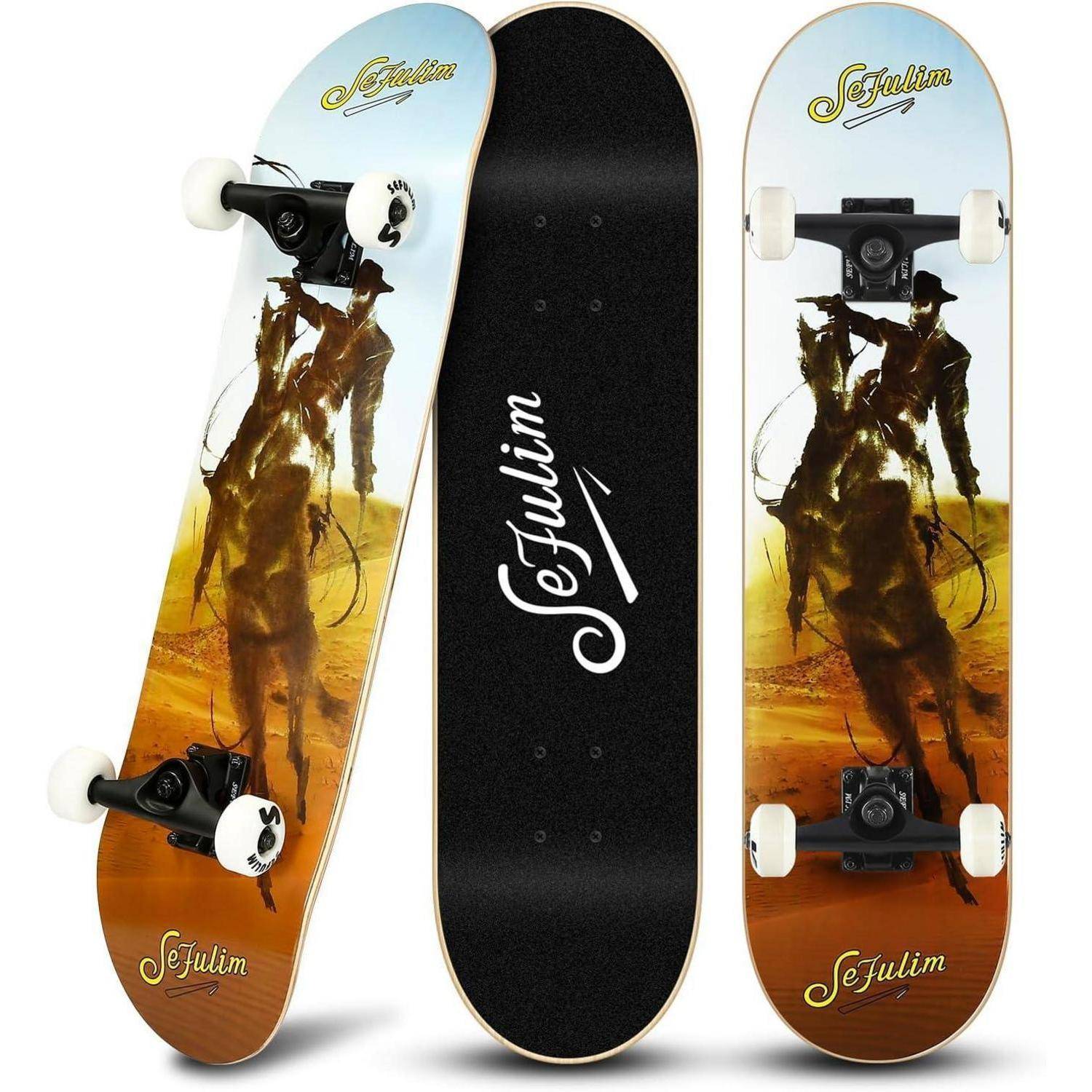 Skateboard 78,9x20,3cm 7lagig Ahorn DoppelKick Anfänger Farbenfroh