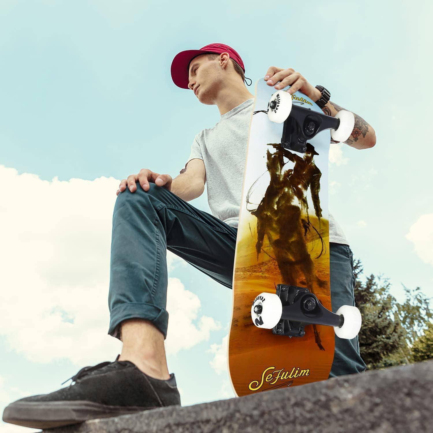 Skateboard 78,9x20,3cm 7lagig Ahorn DoppelKick Anfänger Farbenfroh