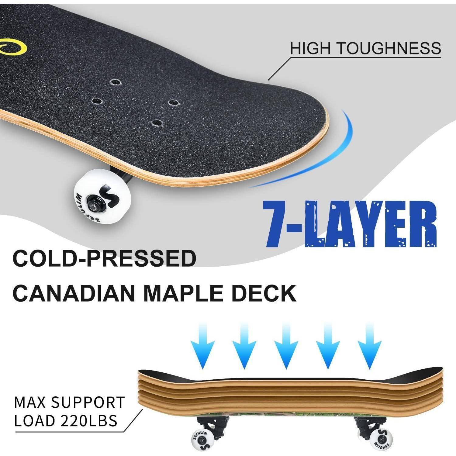 Skateboard 78,9x20,3cm Ahorn 7lagig Blau mit weißem Skelett-Design