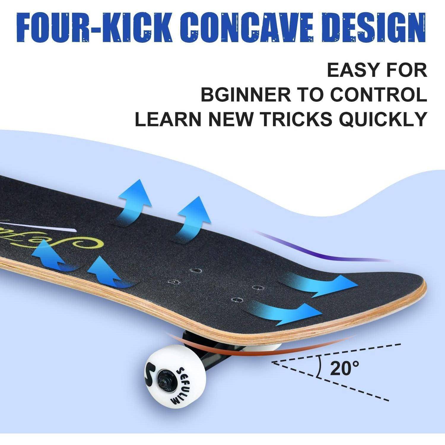 Skateboard 78,9x20,3cm Ahorn 7lagig Blau mit weißem Skelett-Design
