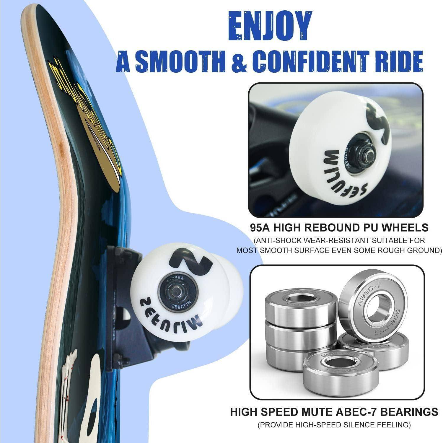 Skateboard 78,9x20,3cm Ahorn 7lagig Blau mit weißem Skelett-Design