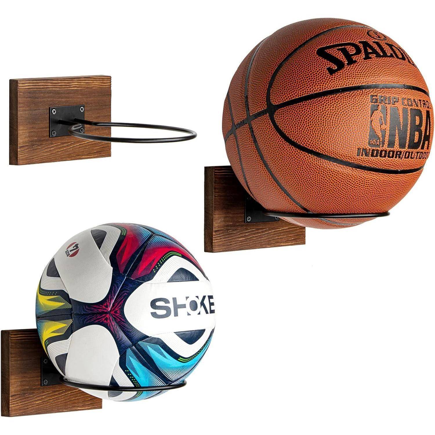 Ballhalter Wandhalterung Basketball Fußball Rustikal Braun (3er-set)