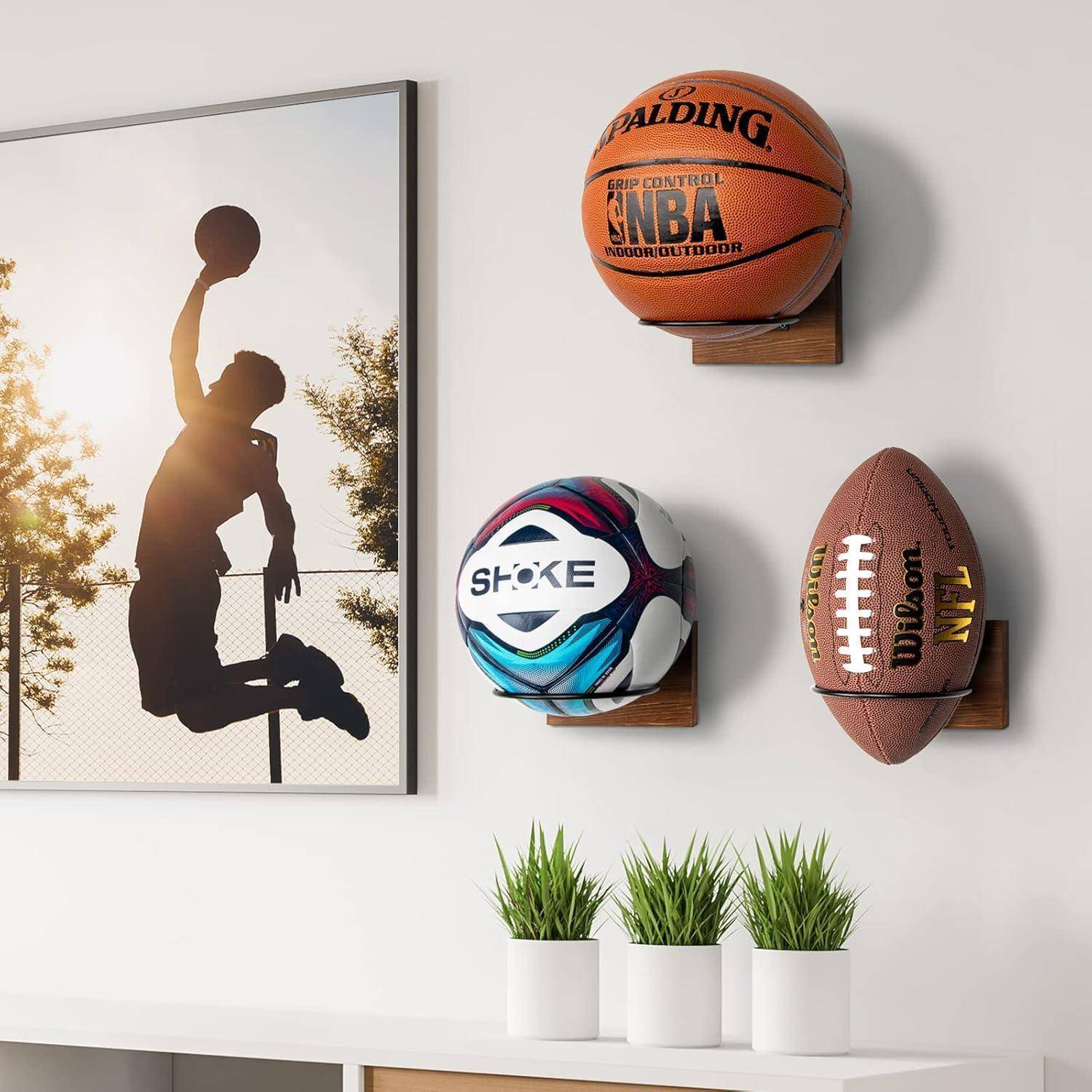 Ballhalter Wandhalterung Basketball Fußball Rustikal Braun (3er-set)