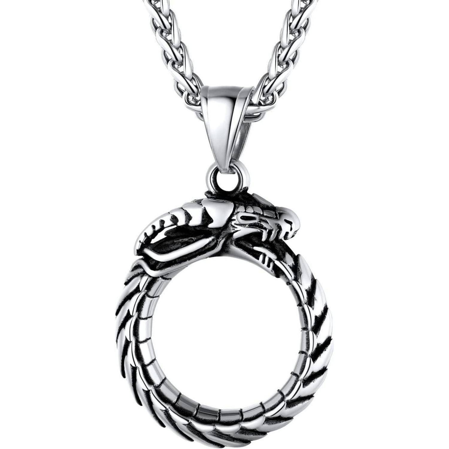 Anhänger Halskette Edelstahl Herren Wolfskopf Drache Punk silber