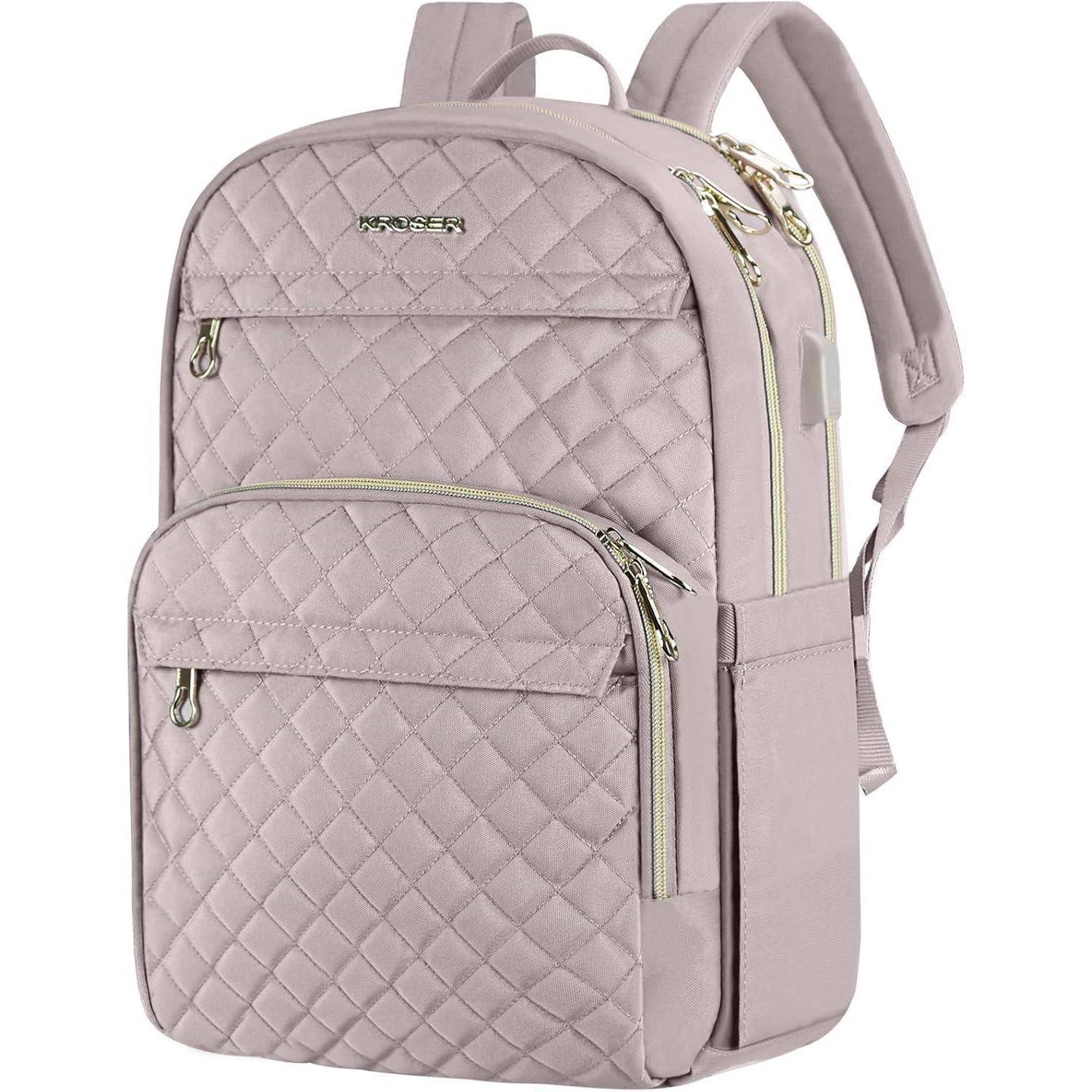 Rucksack Damen Laptop 15,6 Zoll Zoll USB Daypack Rosa Dusty Pink