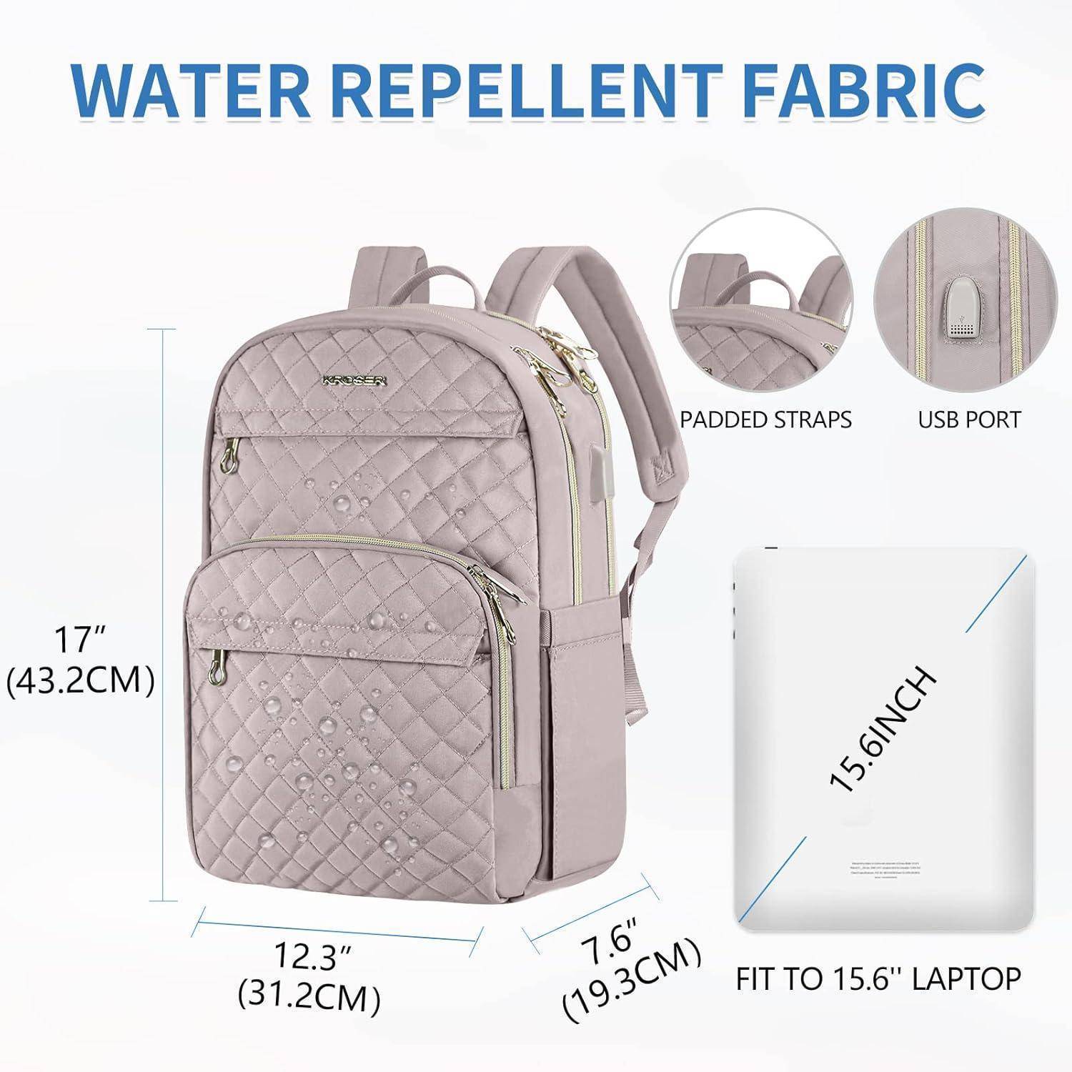 Rucksack Damen Laptop 15,6 Zoll Zoll USB Daypack Rosa Dusty Pink
