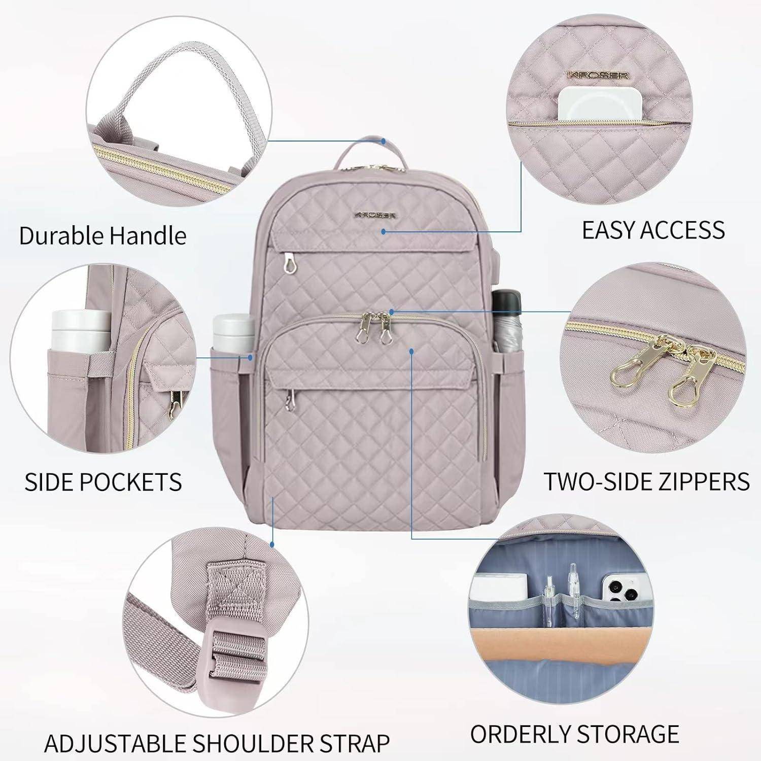 Rucksack Damen Laptop 15,6 Zoll Zoll USB Daypack Rosa Dusty Pink
