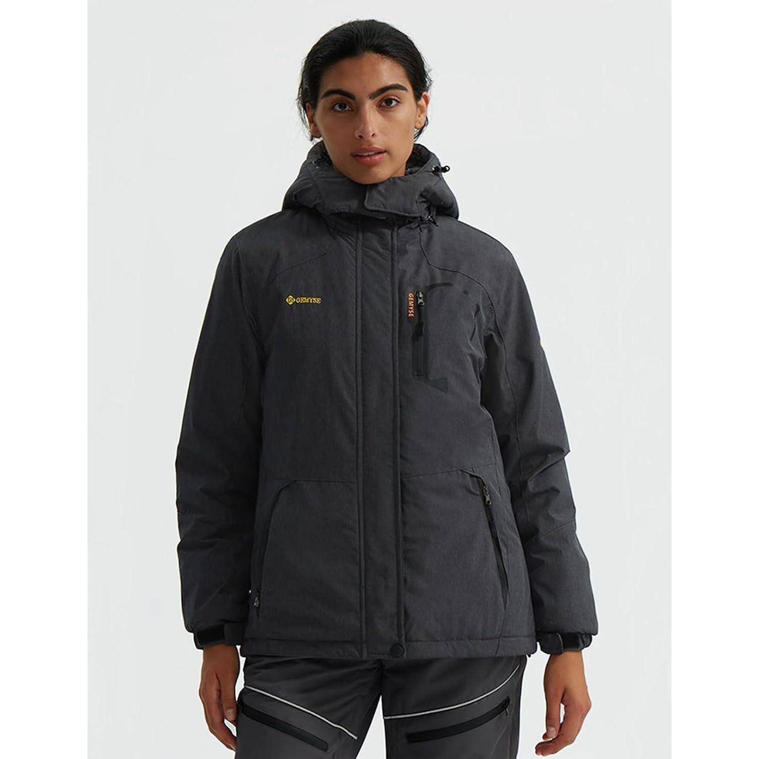 Skijacke Damen Wasserdichte Winddichte Fleece Kapuze XXL Graphitgrau