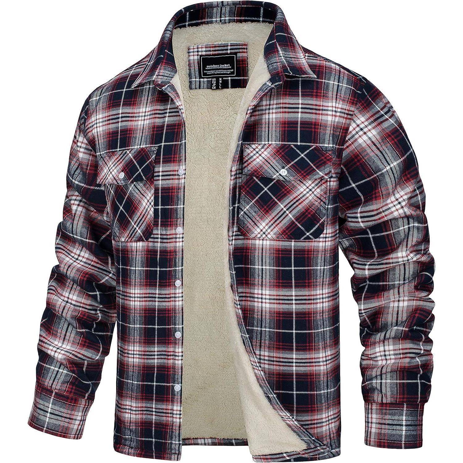 Thermohemd Herren Fleece Flanellhemd Holzfäller Winter XXL Rot Weiß