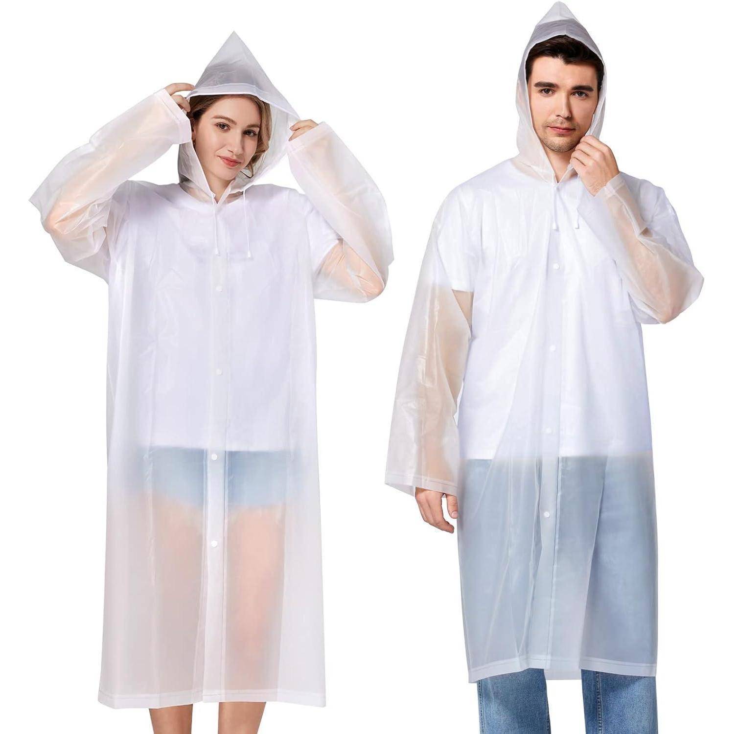 Regenponcho 2 Stück Damen Herren Wasserdicht Kapuze Weiß Erwachsener