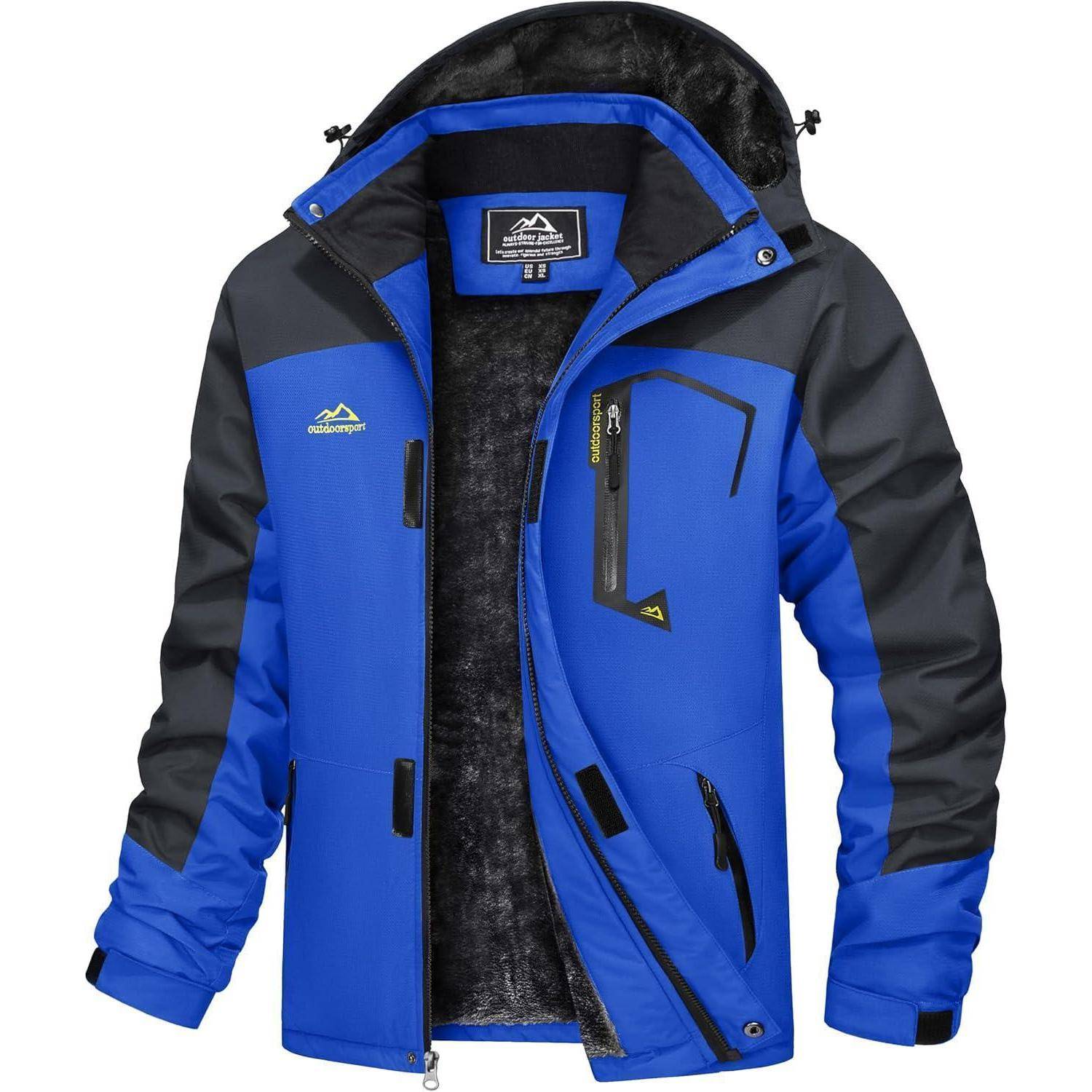 Winterjacke Herren wasserdicht winddicht Fleece Kapuze L Blau