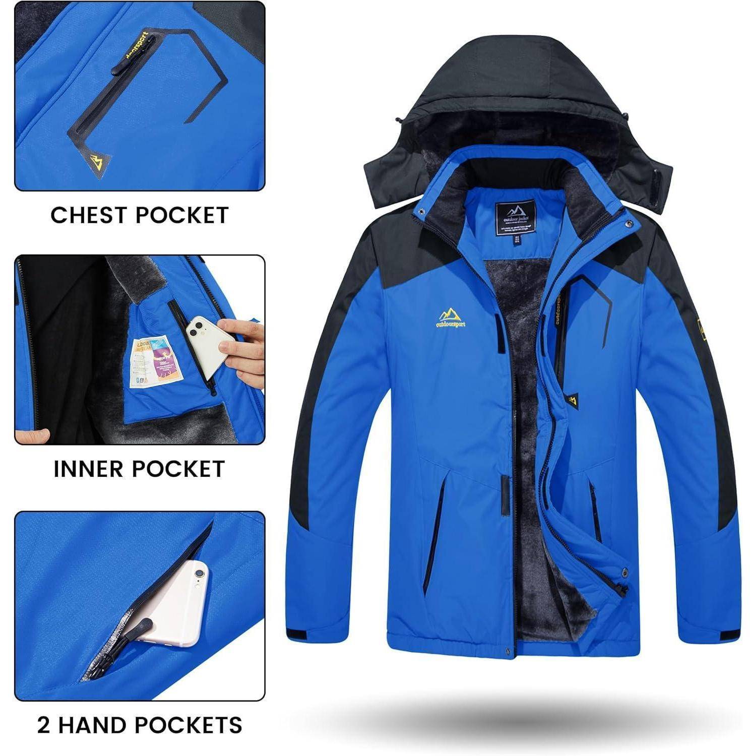 Winterjacke Herren wasserdicht winddicht Fleece Kapuze L Blau