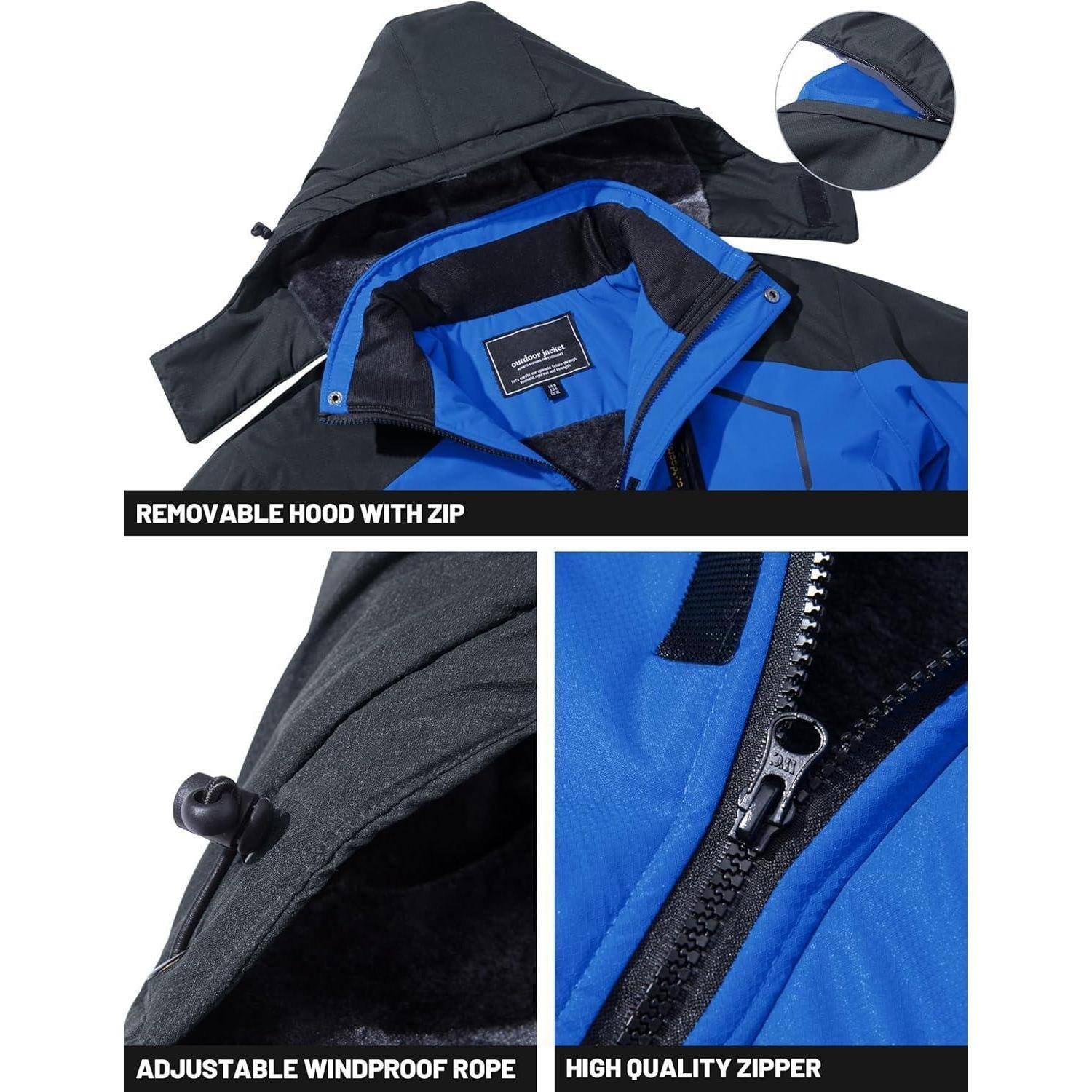 Winterjacke Herren wasserdicht winddicht Fleece Kapuze L Blau