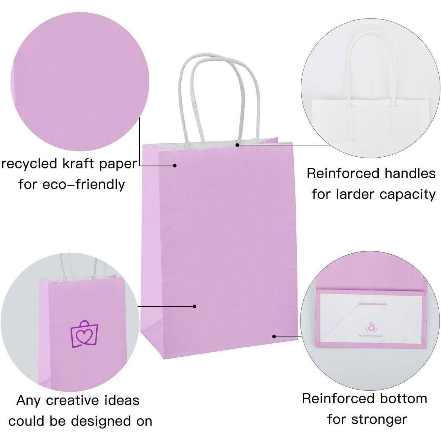 Papiertüten Kraft Griffe 25er Set Lila 21 x 11 x 27 cm