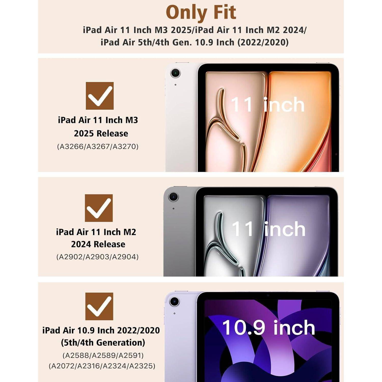 Nur passend für: iPad Air 11 Zoll M3 2025, iPad Air 11 Zoll M2 2024, iPad Air 10,9 Zoll 5./4. Generation 2022/2020. Modelle: A2568/A2591, A2675/A2673/A2902/A2903/A2324/A2316.