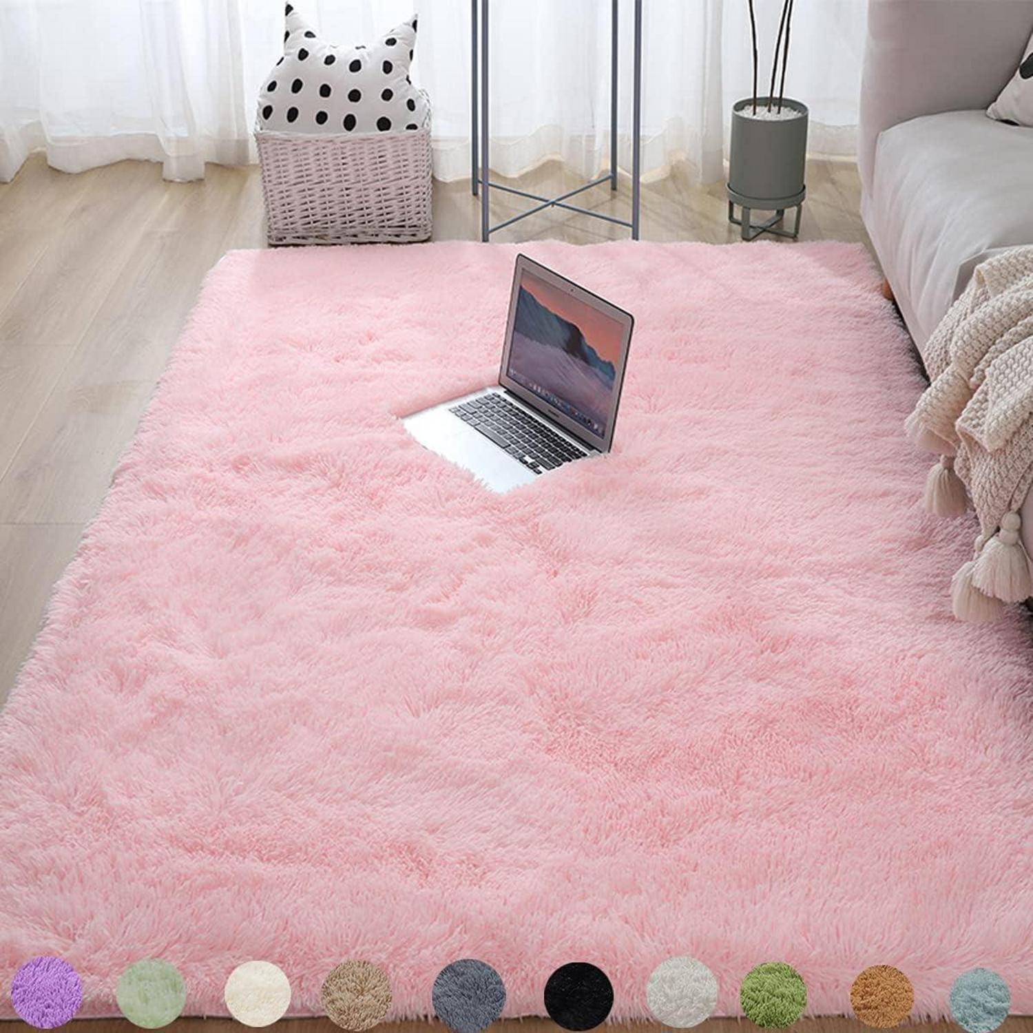 Teppich Hochflor Waschbar Wohnzimmer Schlafzimmer 120×160 cm Rosa