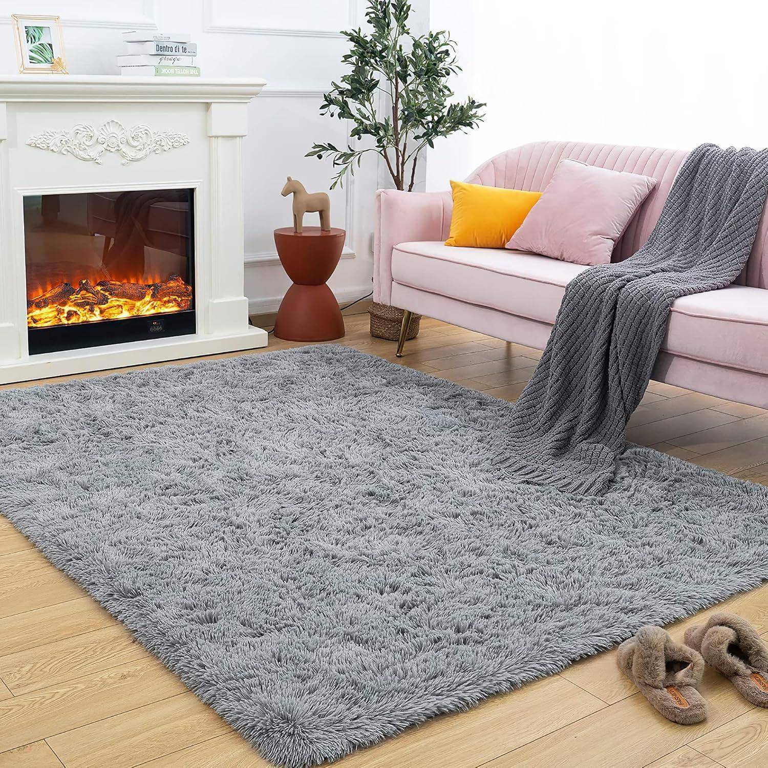 Teppich Hochflor Shaggy Flauschig Wohnzimmer Grau 120 x 160 cm