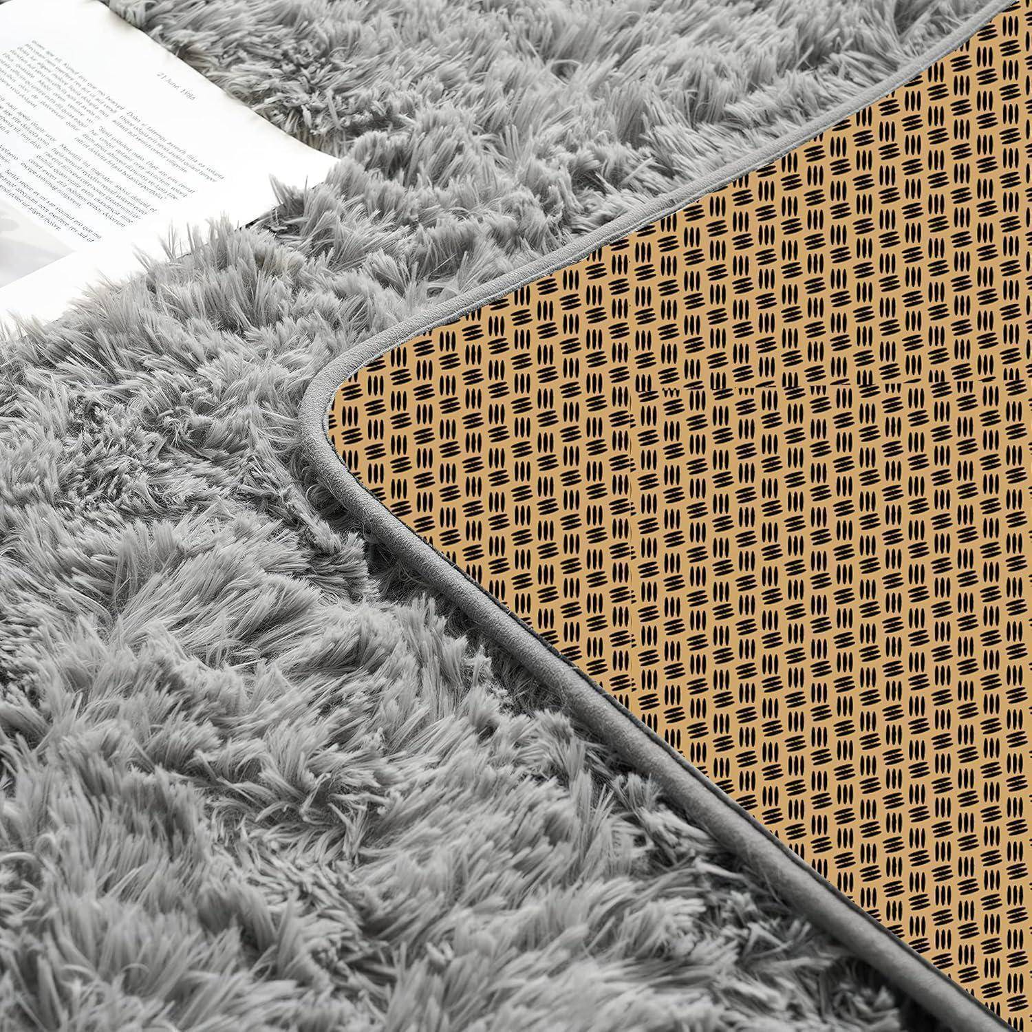 Teppich Hochflor Shaggy Flauschig Wohnzimmer Grau 120 x 160 cm