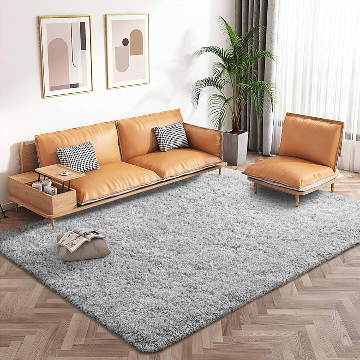 Teppich Hochflor Shaggy Flauschig Wohnzimmer Grau 120 x 160 cm