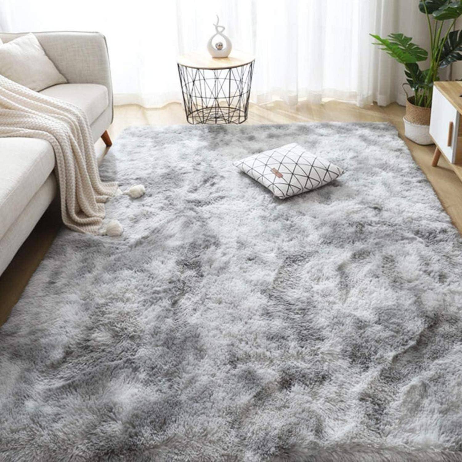 Teppich Shaggy Langflor Wohnzimmer Schlafzimmer Grau Weiß 200*300cm