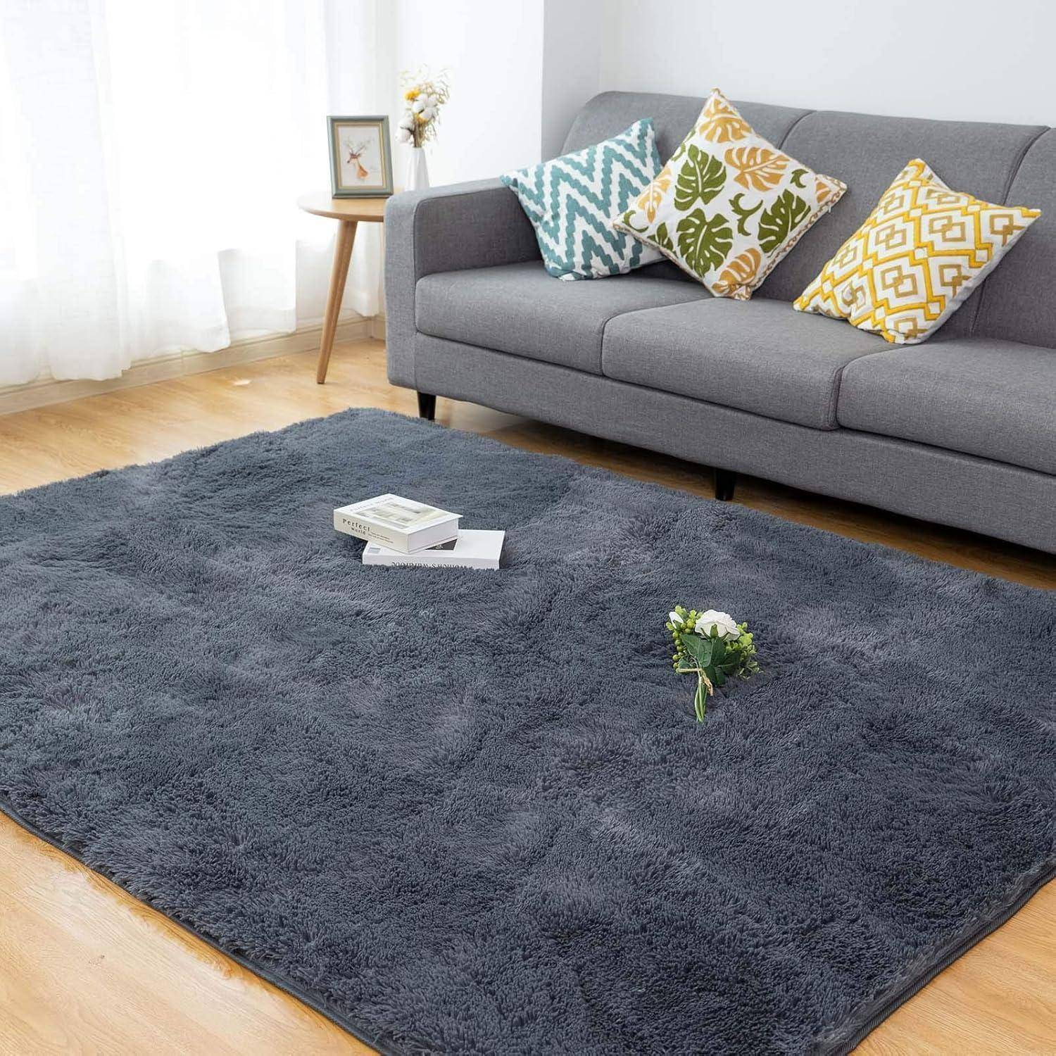 Teppich Hochflor Shaggy Wohnzimmer Läufer AntiRutsch Grau 120x180CM