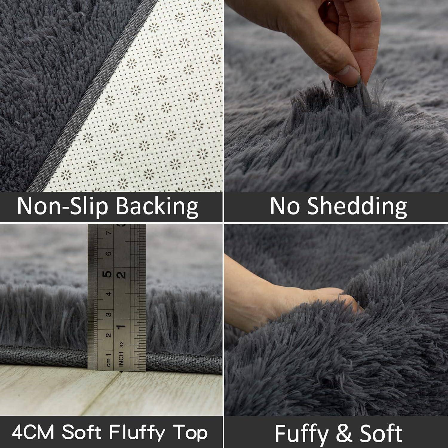 Teppich Hochflor Shaggy Wohnzimmer Läufer AntiRutsch Grau 120x180CM