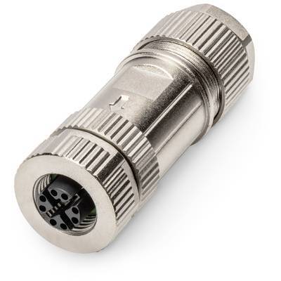 Metallischer zylindrischer Anschluss mit verschraubten Enden und mehreren kleinen Stiften, die an einer Seite sichtbar sind, für elektrische Verbindungen konzipiert.