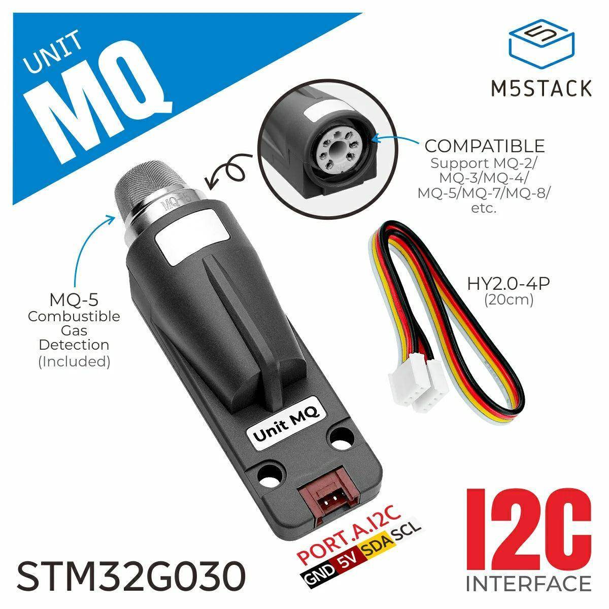 M5Stack MQ-5 Gas Unit, STM32G030, I2C, Methan/Propan-Erkennung, 30010000ppm, Thermistor, I2C, 5V