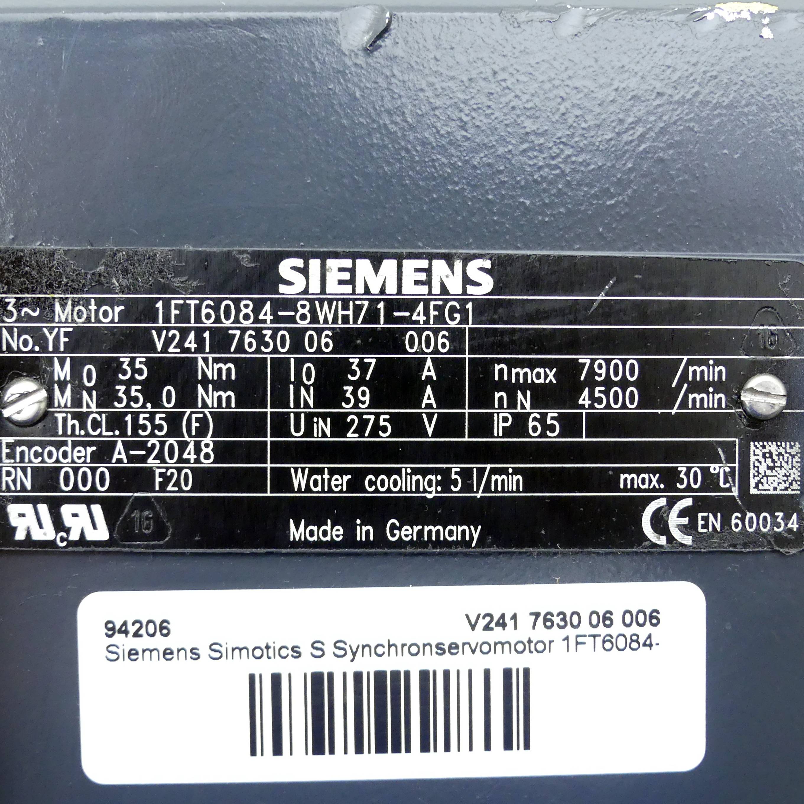 Siemens Synchronservermotor (1FT6084-8WH71-4FG1)