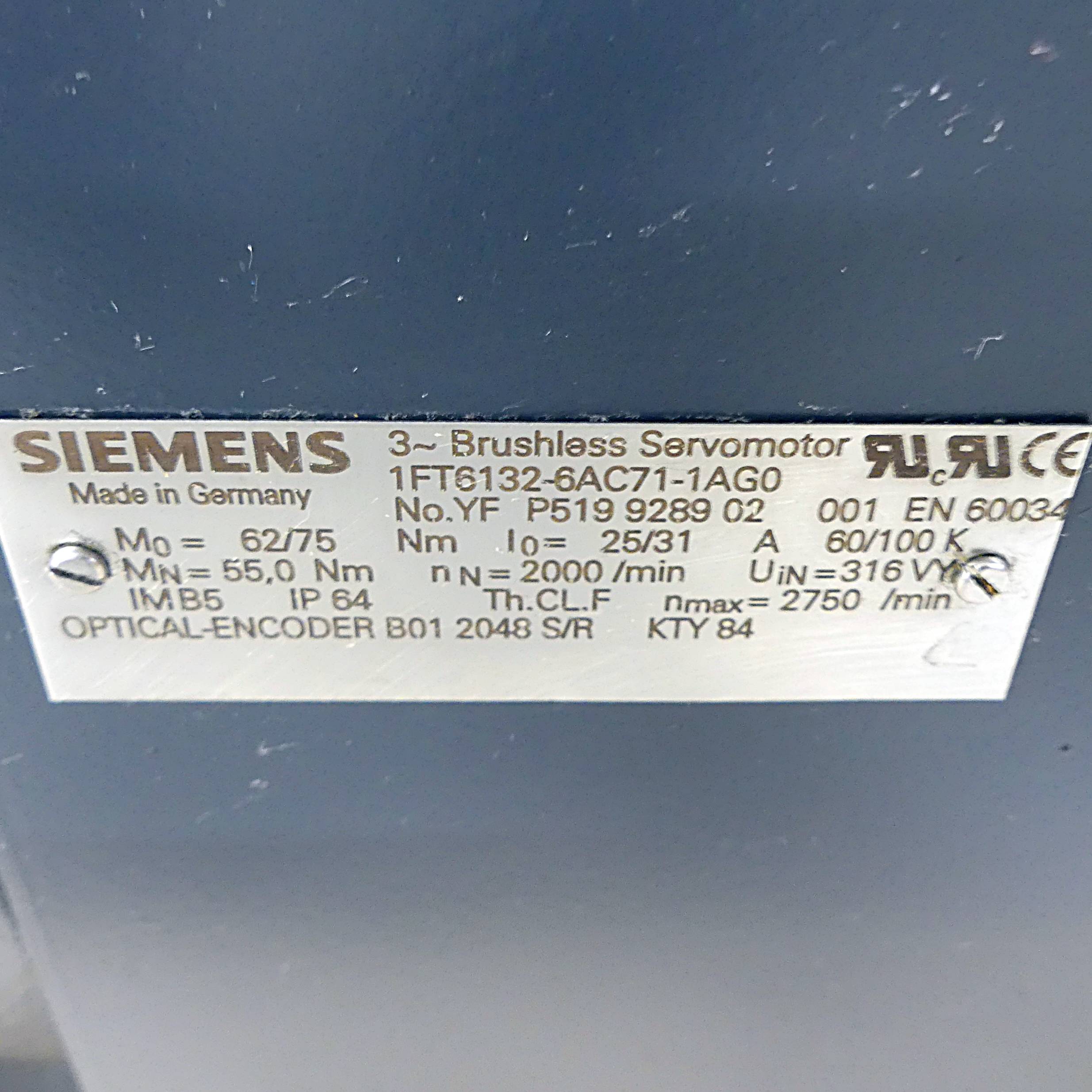 Siemens Bürstenloser Servomotor 1FT6132-6AC71-1AG0 (YF P519 9289 02)