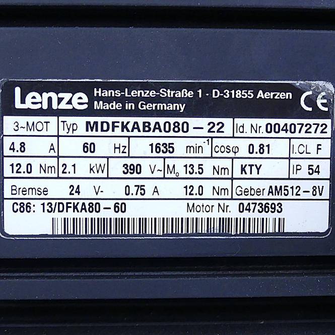 Lenze Servomotor mit Getriebe MDFKABA080-22 (00407272)