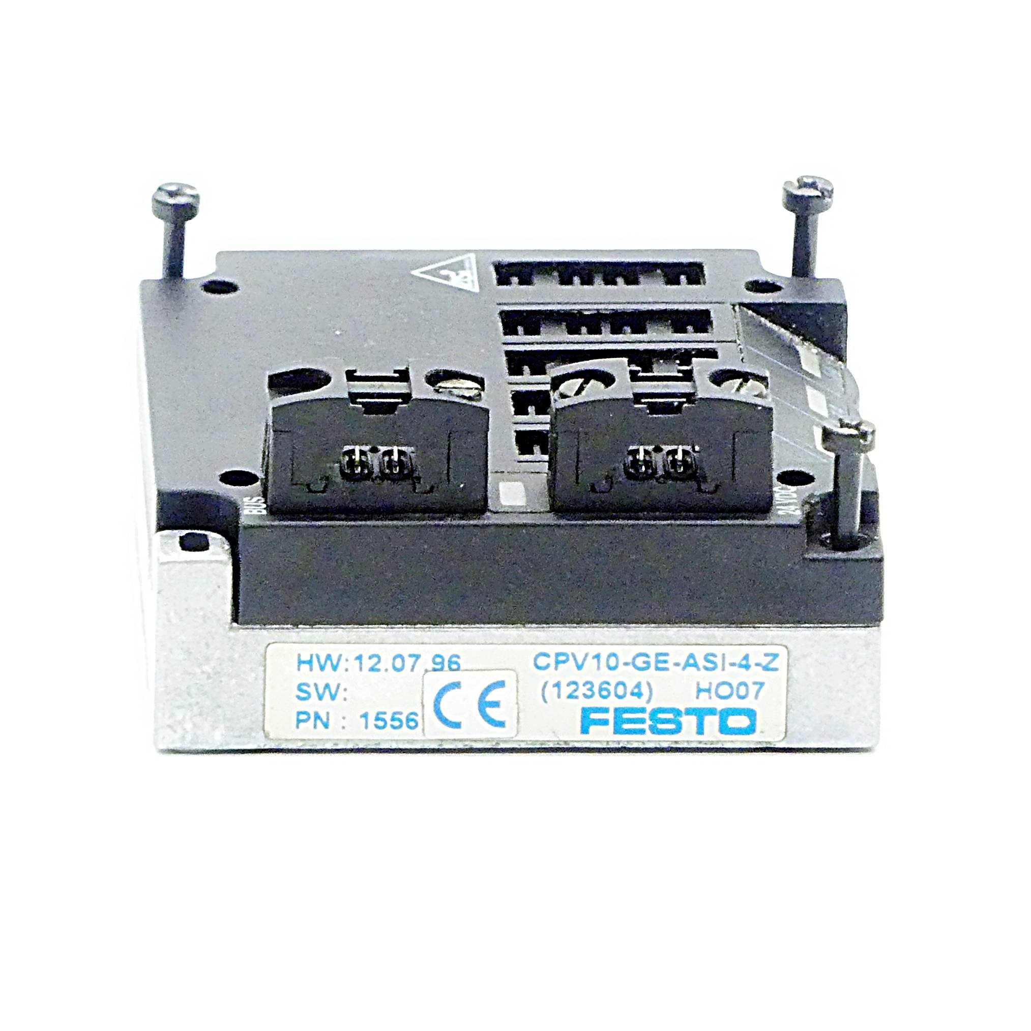 Eine Festo-Elektronikkomponente mit sichtbaren Anschlüssen und Modellnummern, die in Automatisierungssystemen verwendet wird.