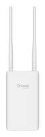 Ein weißer Omada Zugangspunkt mit Doppelantenne, mit dem Logo in der Mitte.