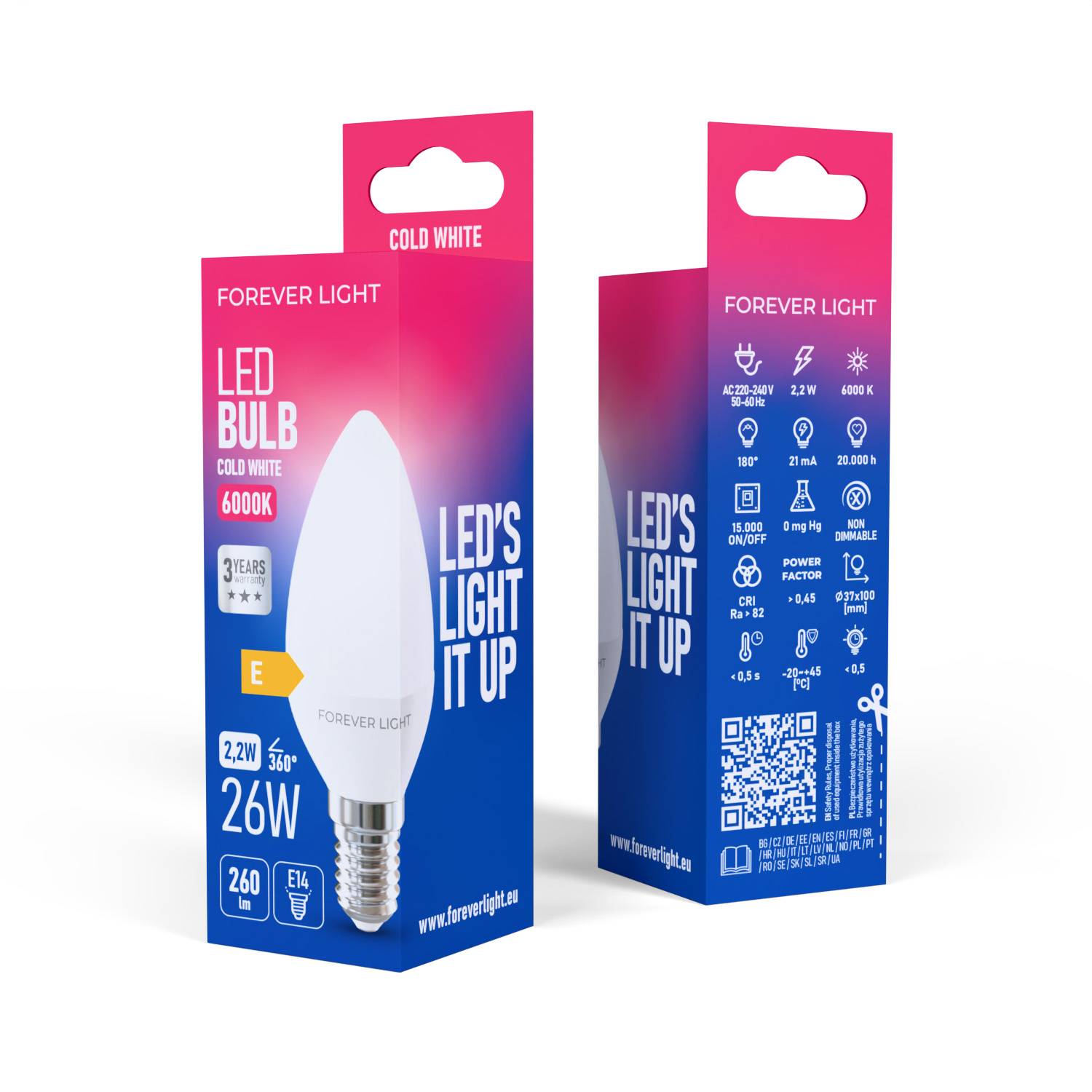 Forever Light LED Lampe E14 C37 2.2 W 260 lm Kaltweiß 6000 K Energieklasse E