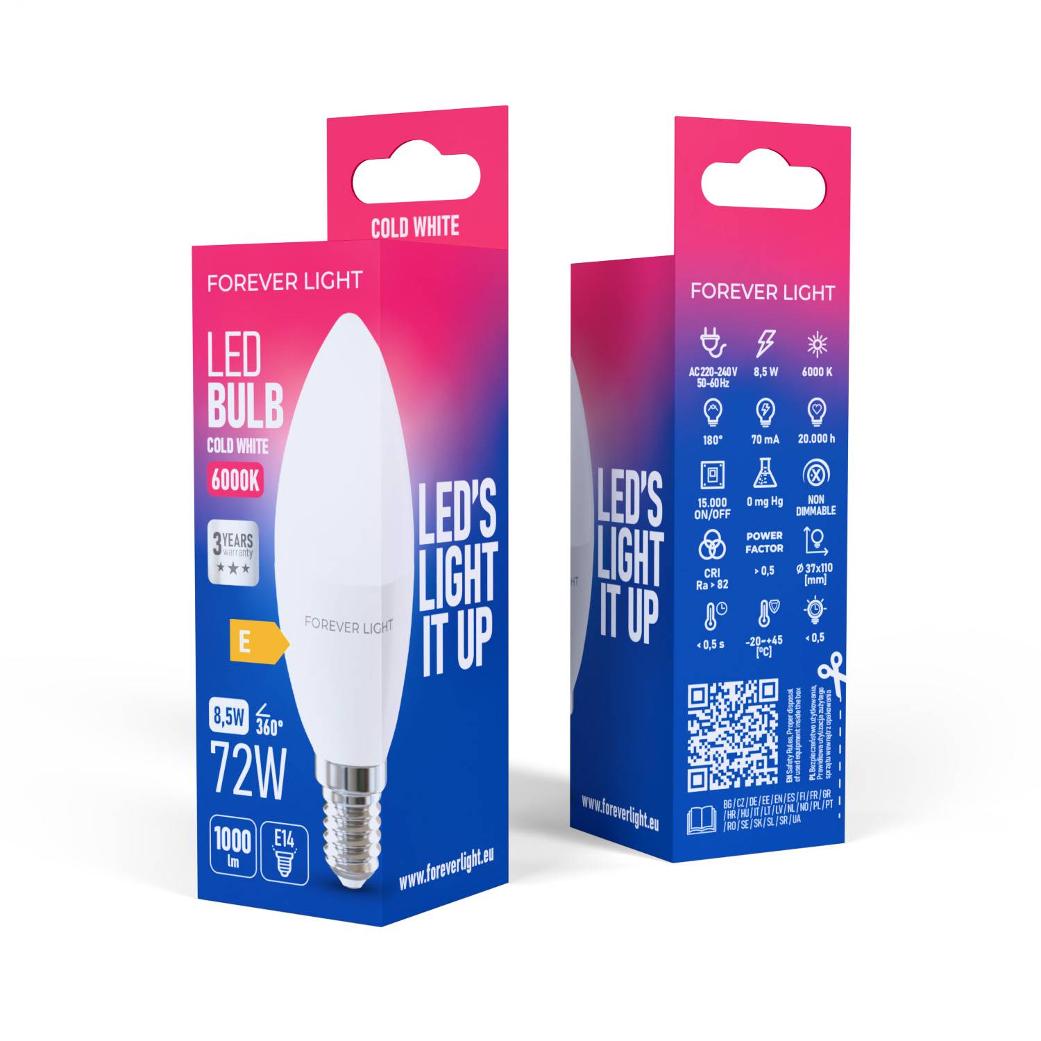 Forever Light LED Lampe E14 C37 8.5 W 1000 lm Kaltweiß 6000 K Energieklasse E