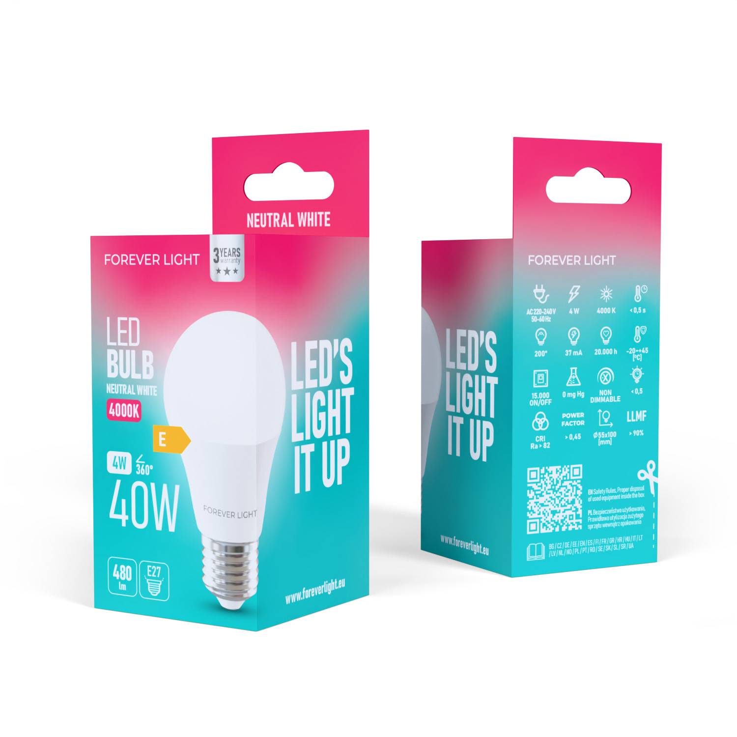 Forever Light LED Lampe E27 A55 4 W 480 lm Neutralweiß 4000 K Energieklasse E