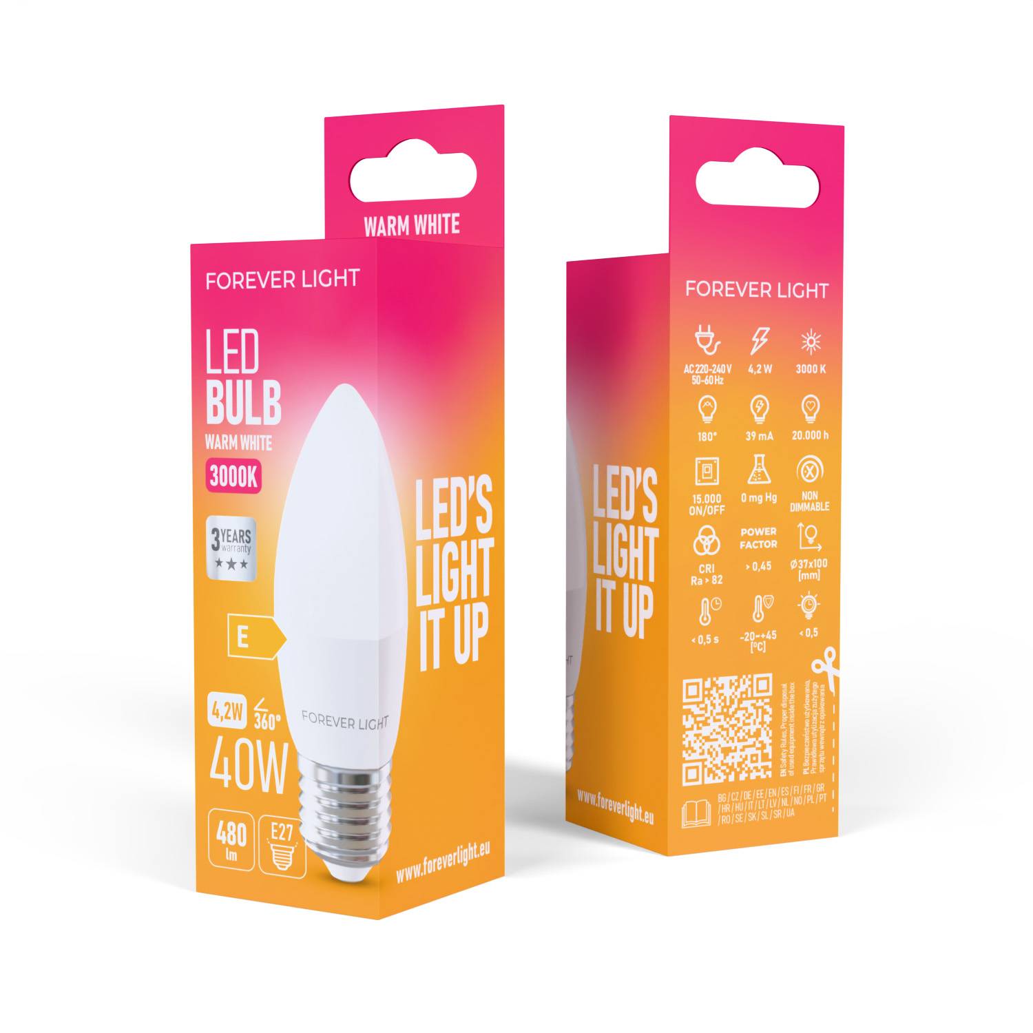 Forever Light LED Lampe E27 C37 4.2W 480lm Warmweiß 3000K Energieklasse E