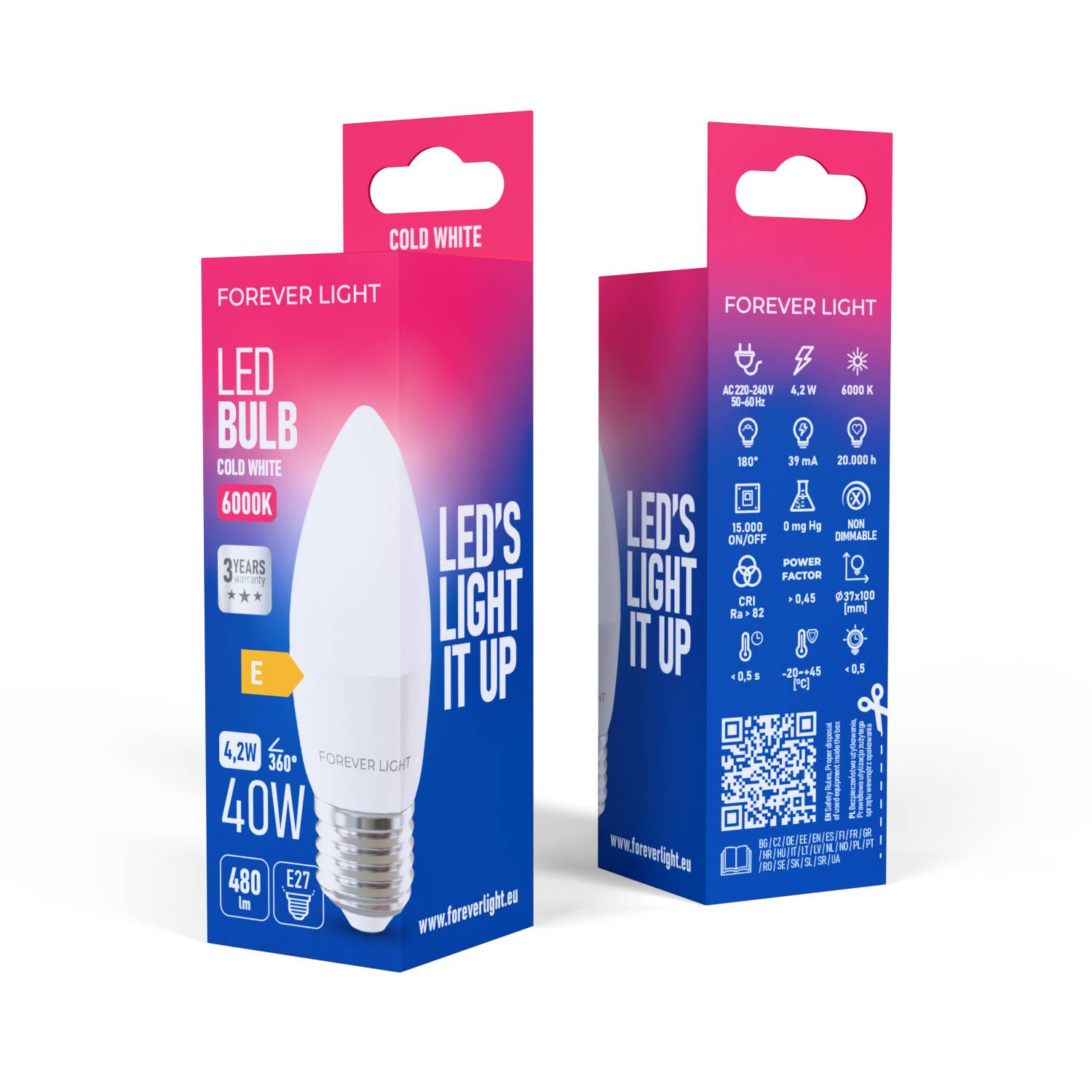 Forever Light LED Lampe E27 C37 4.2W 480lm Kaltweiß 6000 K Energieklasse E