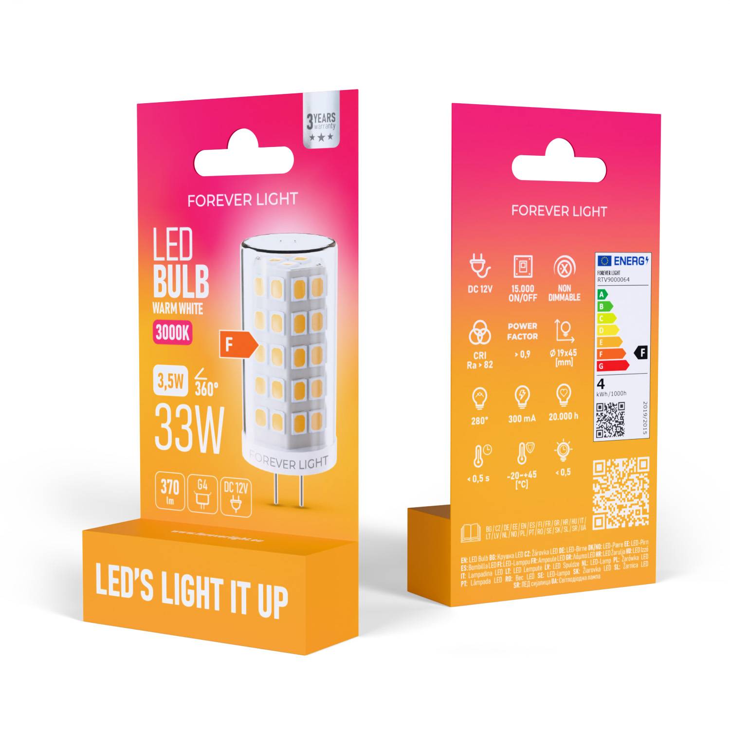 Forever Light LED Lampe G4 3.5W 370lm Warmweiß 3000K 12V Energieklasse F