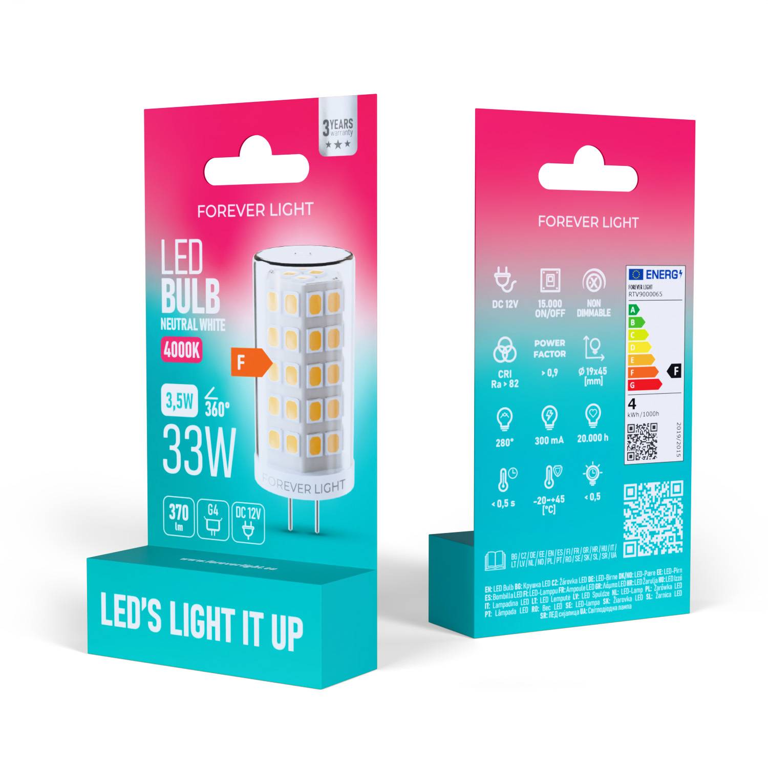 Forever Light LED Lampe G4 3.5W 370lm Neutralweiß 4000 K 12V Energieklasse F