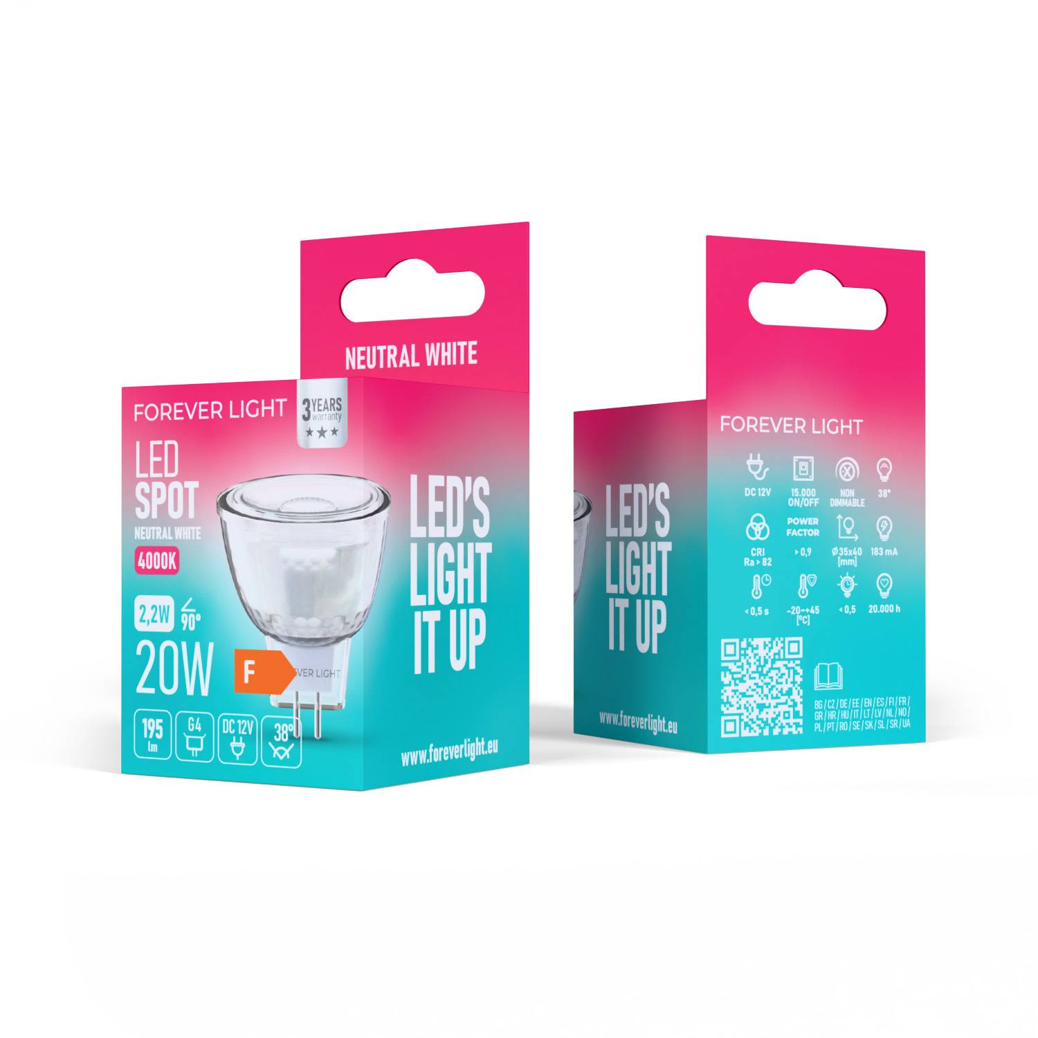 Forever Light LED Lampe G4 MR11 2.2W 195lm Neutralweiß 4000 K 12V glass Energieklasse F