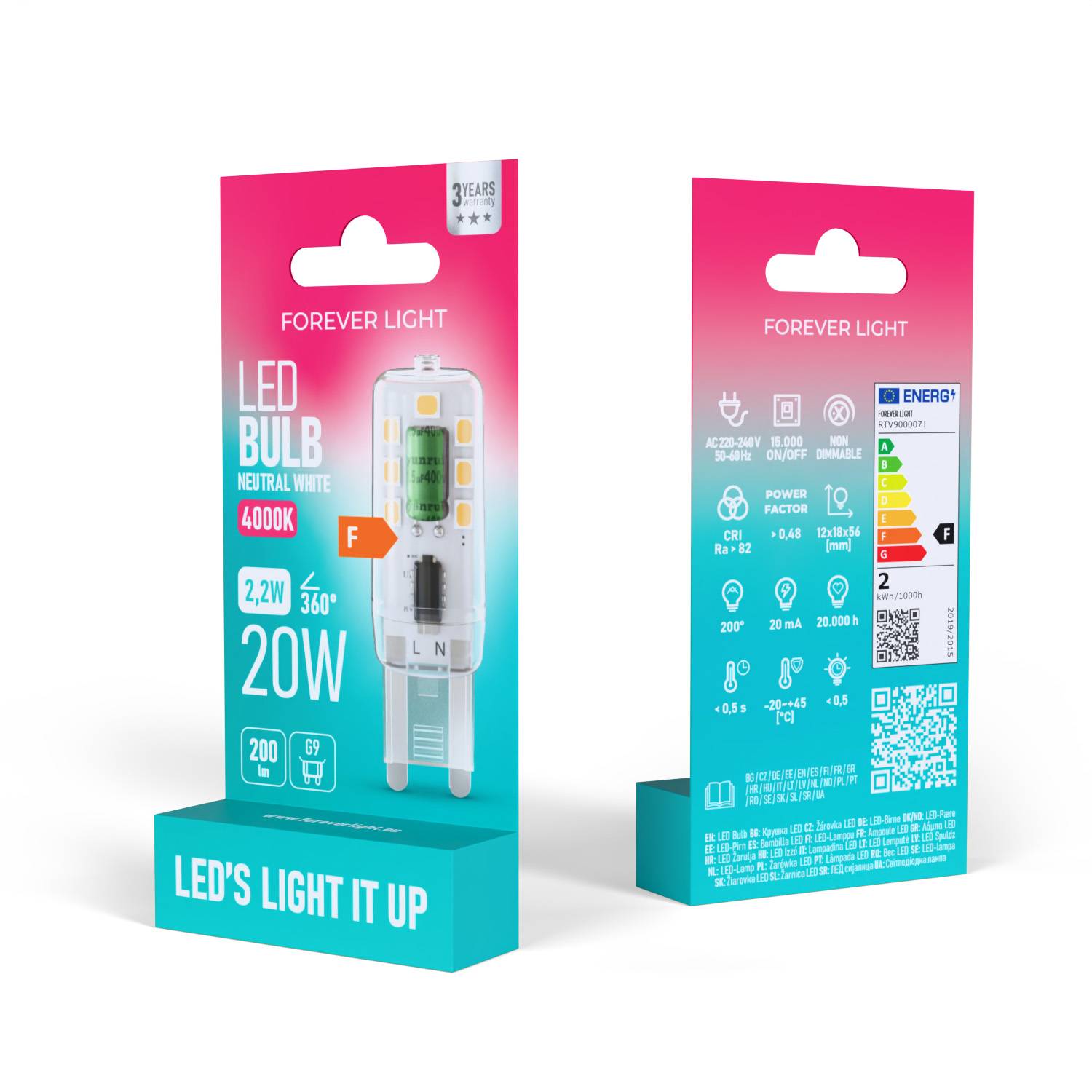 Forever Light LED Lampe G9 2.2W 200lm Neutralweiß 4000 K Energieklasse F