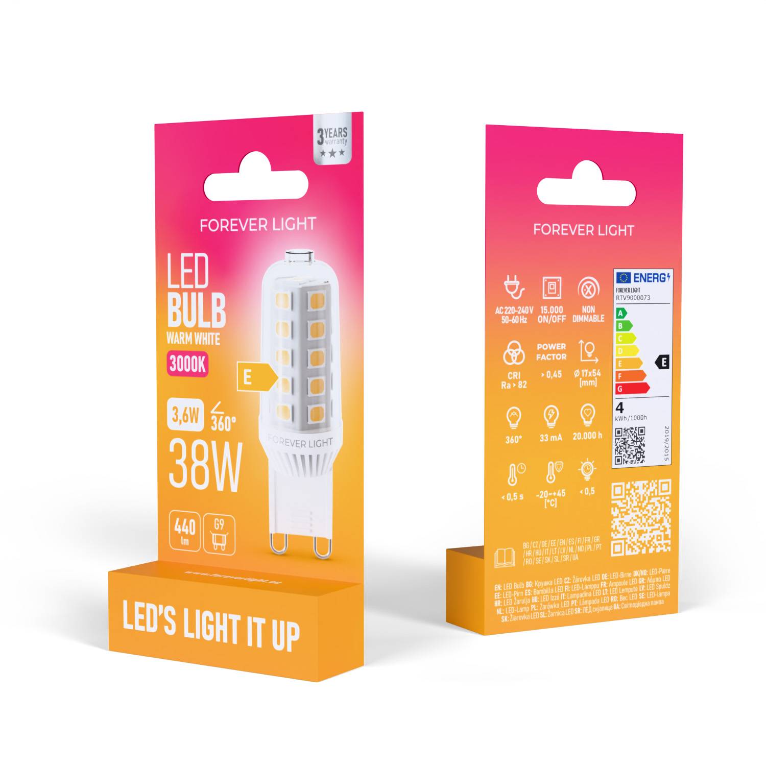 Forever Light LED Lampe G9 3.6W 440lm Warmweiß 3000K Keramik Energieklasse E