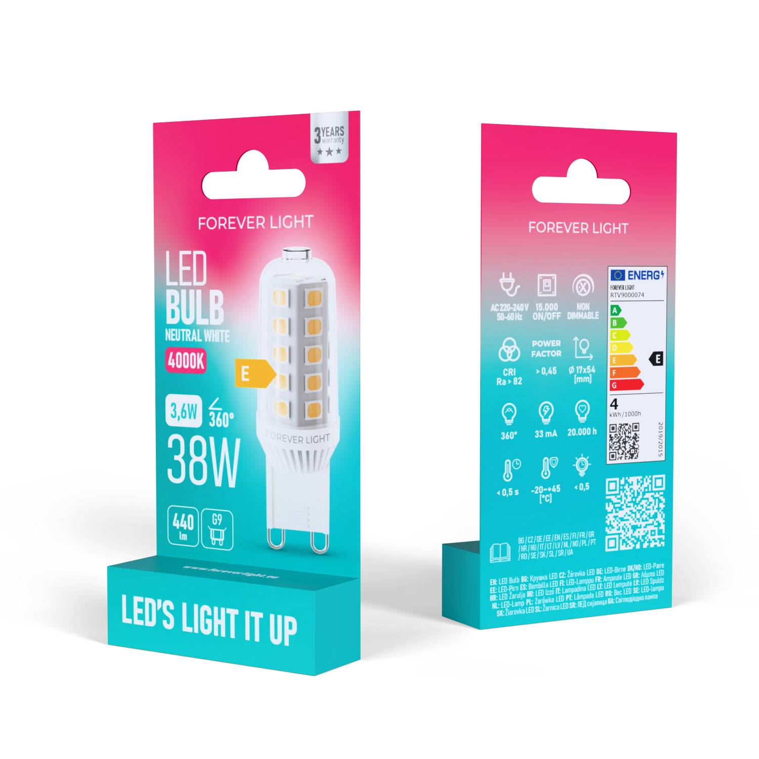 Forever Light LED Lampe G9 3.6W 440lm Neutralweiß 4000 K Keramik Energieklasse E